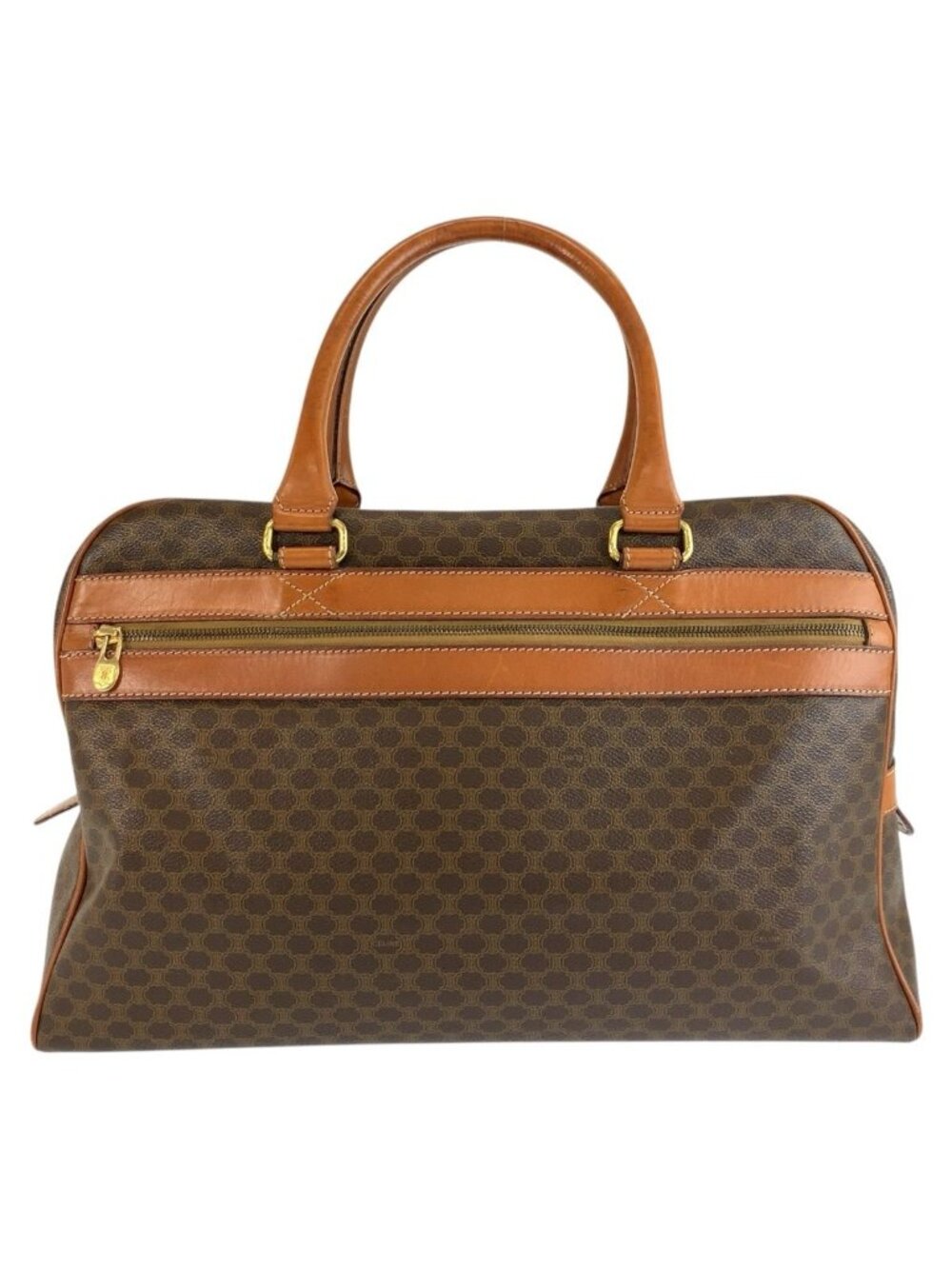 Celine Vintage Macadam Brown Gold Leather Boston Bag